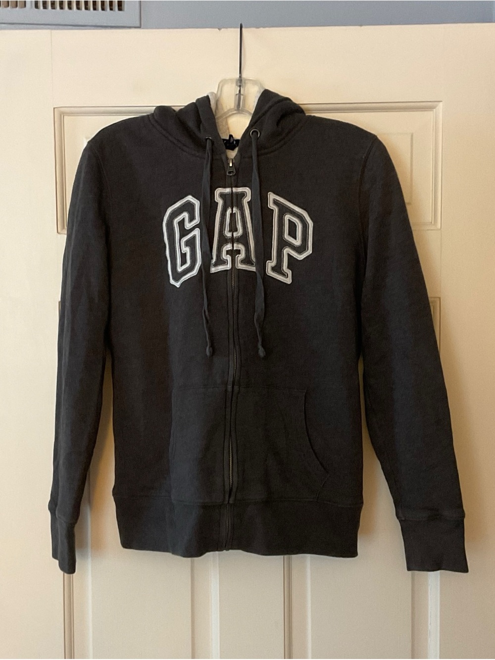 Gap Women’s Sherpa Lined Logo Hoodie Charcoal Gray Sweatshirt Full Zip Small